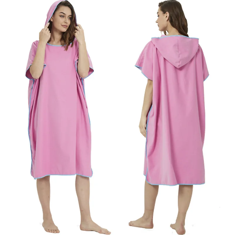Quick-drying cloak double-sided fleece hooded bath towel Absorbent quick-drying diving swimming beach adult change bathrobe