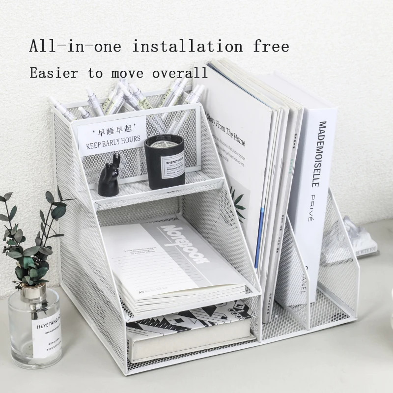 Mesh storage frame multi-functional layer desktop file letter tray for folders, mail, stationery, desk accessories White black 2