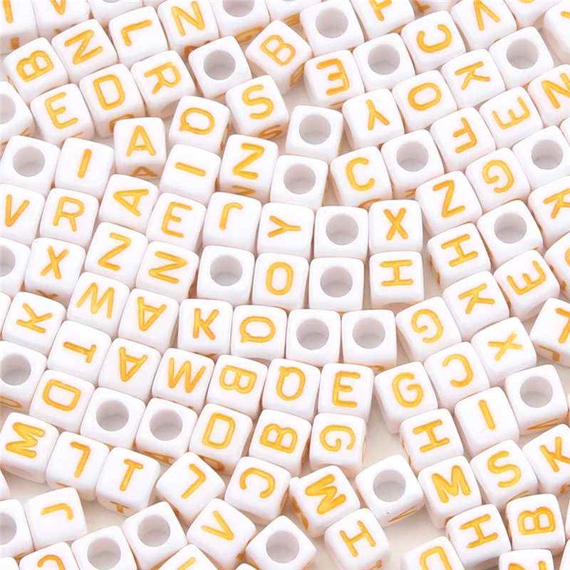 100 stücke 6mm Schwarz Gold Farbe Quadratischen Buchstaben Perlen Zufällig Gemischt Alphabet Acryl Lose Perlen Für DIY Schmuck Machen handwerk – Detail 37