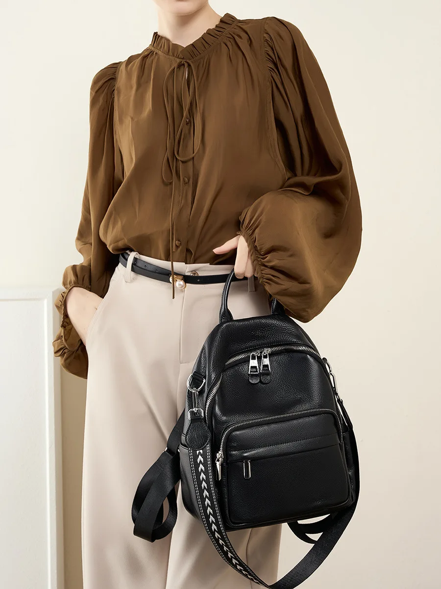 2024 New lychee pattern backpack Genuine leather soft leather fashion hundred fashion women large capacity travel Knapsack