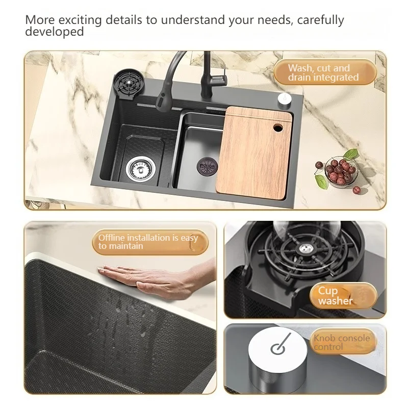 Drop In Stainless Steel Kitchen Sink Nano Embossed Large Single Slot Undermount Basin Dishwasing Sinks For kitchen