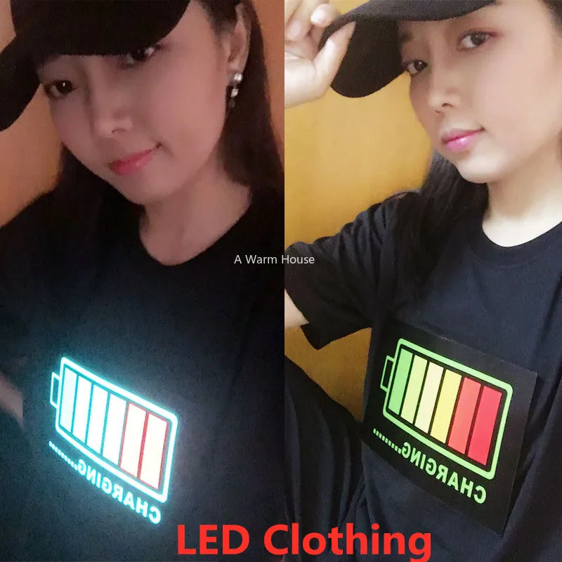 

LED Cotillon Men's Luminous T-Shirts for Party Womens Neon Clothing Sound Control Kids Glowing Clothes Glow Light Rave Festival