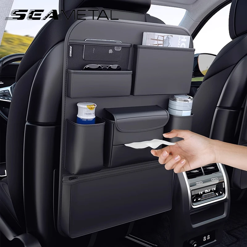 Seametal 7-Taschen-Autositz-Rückenlehne Aufbewahrung tasche PU-Leder alles  in einem hängenden Auto Organizer Getränke halter Taschentuch halter  Anti-Kick-Pad