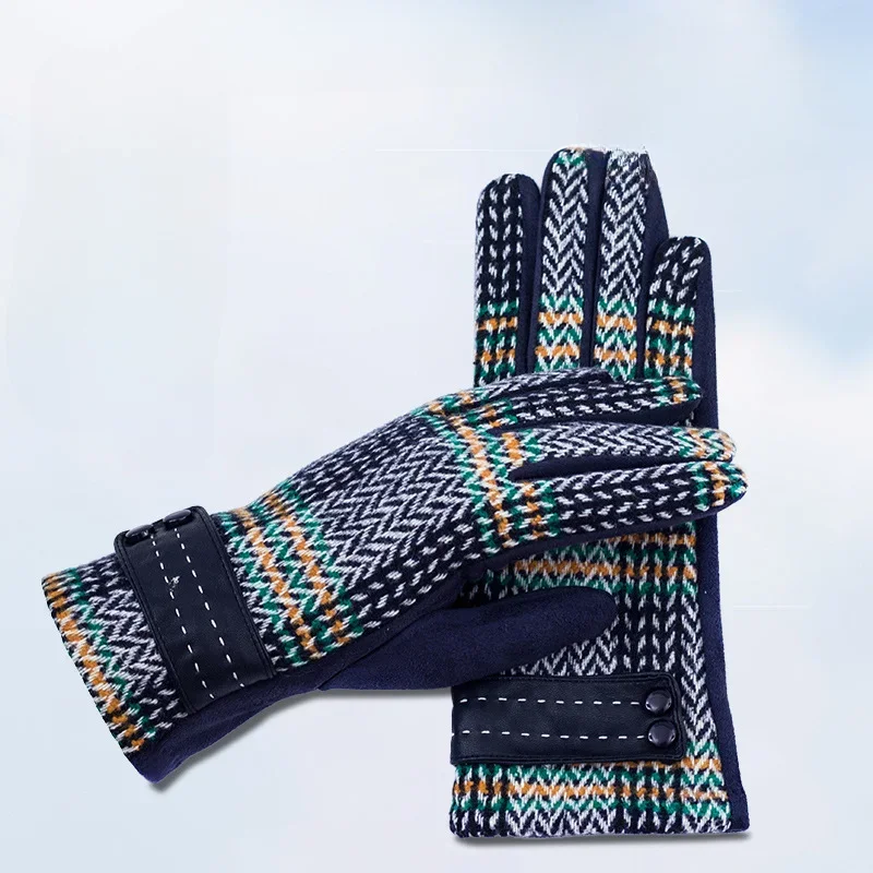 Wool Cycling Gloves Touch Screen Contrast Color Autumn and Winter Warm Driving cycling gloves warm gloves