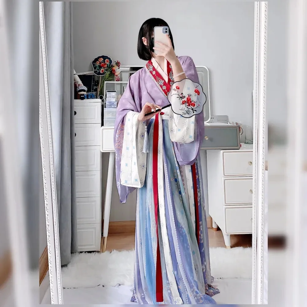 

Chinese Hanfu Dress Women Ancient Traditional Hanfu Female Carnival Cosplay Costume Blue&Purple Hanfu Dance Dress Large Size XL
