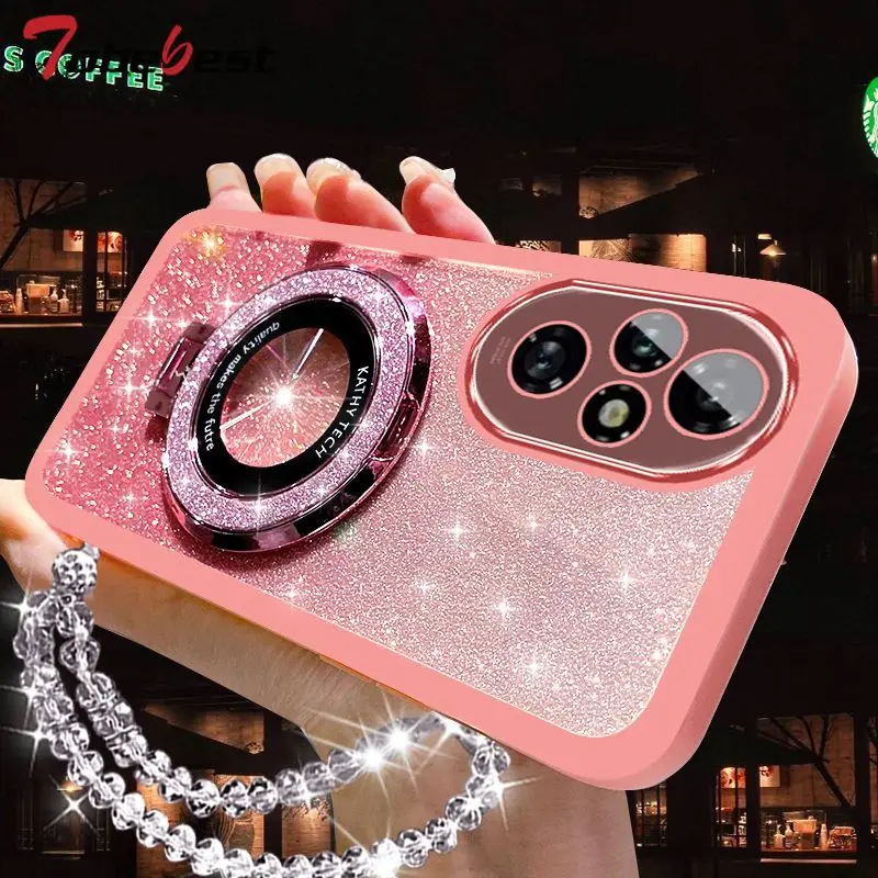 Sparkling Crystal Bracelet MagSafe Phone Holder Case - Silicone Cover with Glitter Design
