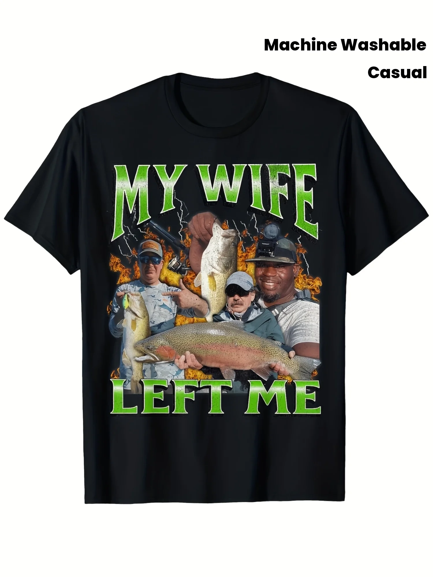 Tricou cu grafică amuzantă despre pescuit, vedere frontală