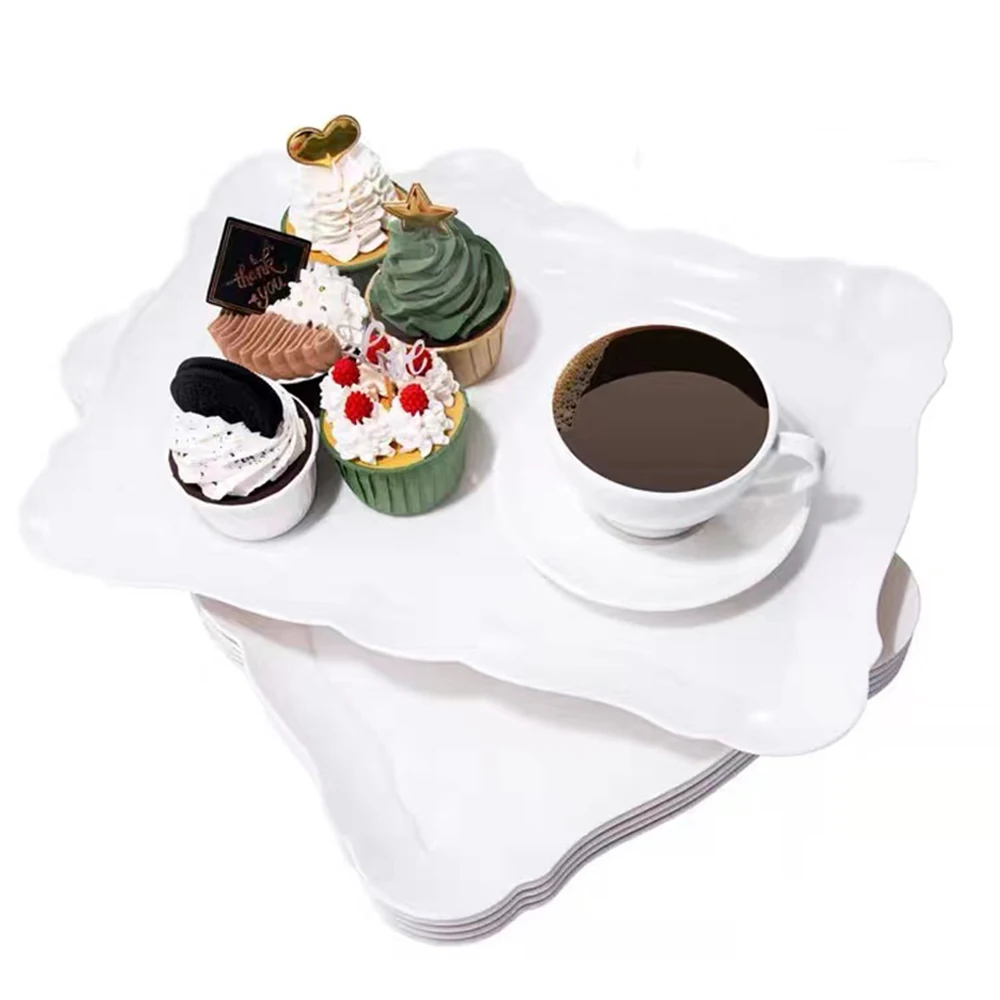 

2-Pack White Plastic Trays 15" x 10" Heavy Duty Rectangular Dinner Plates Reusable Plastic Plates for Party Weddings and Buffets