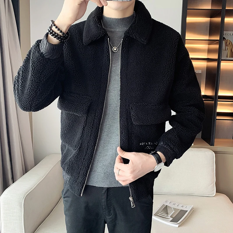 2022 New Granular Fleece Fur Integrated Short Jacket Slim Leisure Jackets/Male Winter To Keep Warm Woolen cloth Coat Clothing