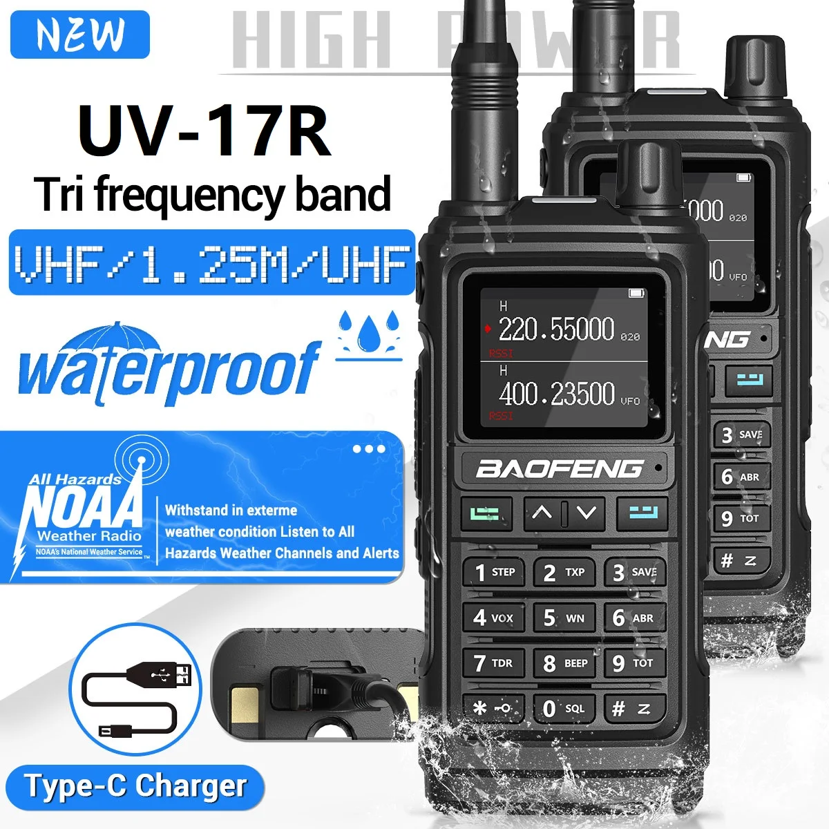 2XBaofengUV17RWalkieTalkieTriBandWirelessCopyFrequency999CH