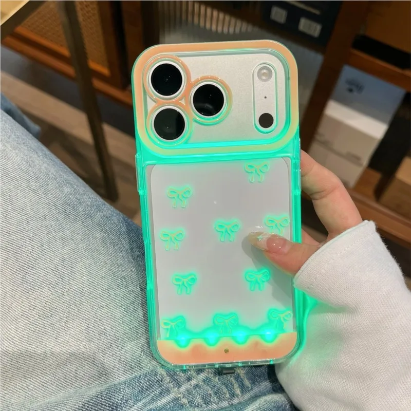 Luminous Flashing Bowknot Phone Case - Shockproof and Color-Changing
