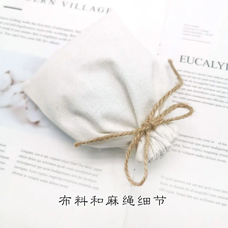 White Cotton Linen Drawstring Bags Ring Packing Wedding Christmas Gift Custom Logo Jewelry Sack Organizer Pouches Print Logo
