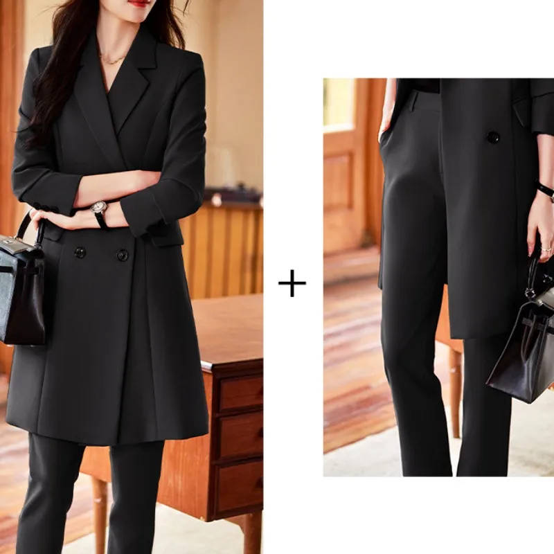 2023 New Autumn Winter Mid Length Suit Windbreaker Fashion Pink High End Feel Slim Goddess Style Professional Suit Coat S-4XL