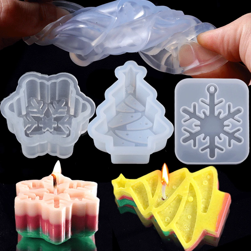 3/1PCS Snowflake Candle Silicone Molds Handmade Epoxy Resin DIY Mold Christmas Tree Craft Making Tools Decoration Festival Gifts 3 1pcs snowflake candle silicone molds handmade epoxy resin diy mold christmas tree craft making tools decoration festival gifts