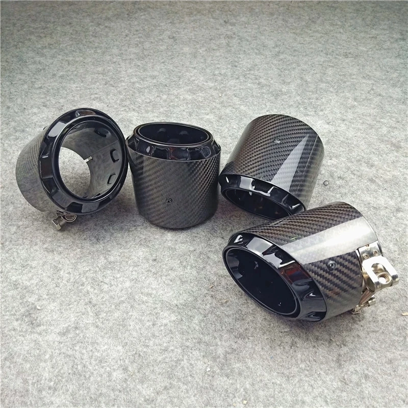 Genuine Quality Uniersal One Piece Three Layers Carbon Exhaust Tips Glossy Black For Tuning Muffler Nozzles End Pipe