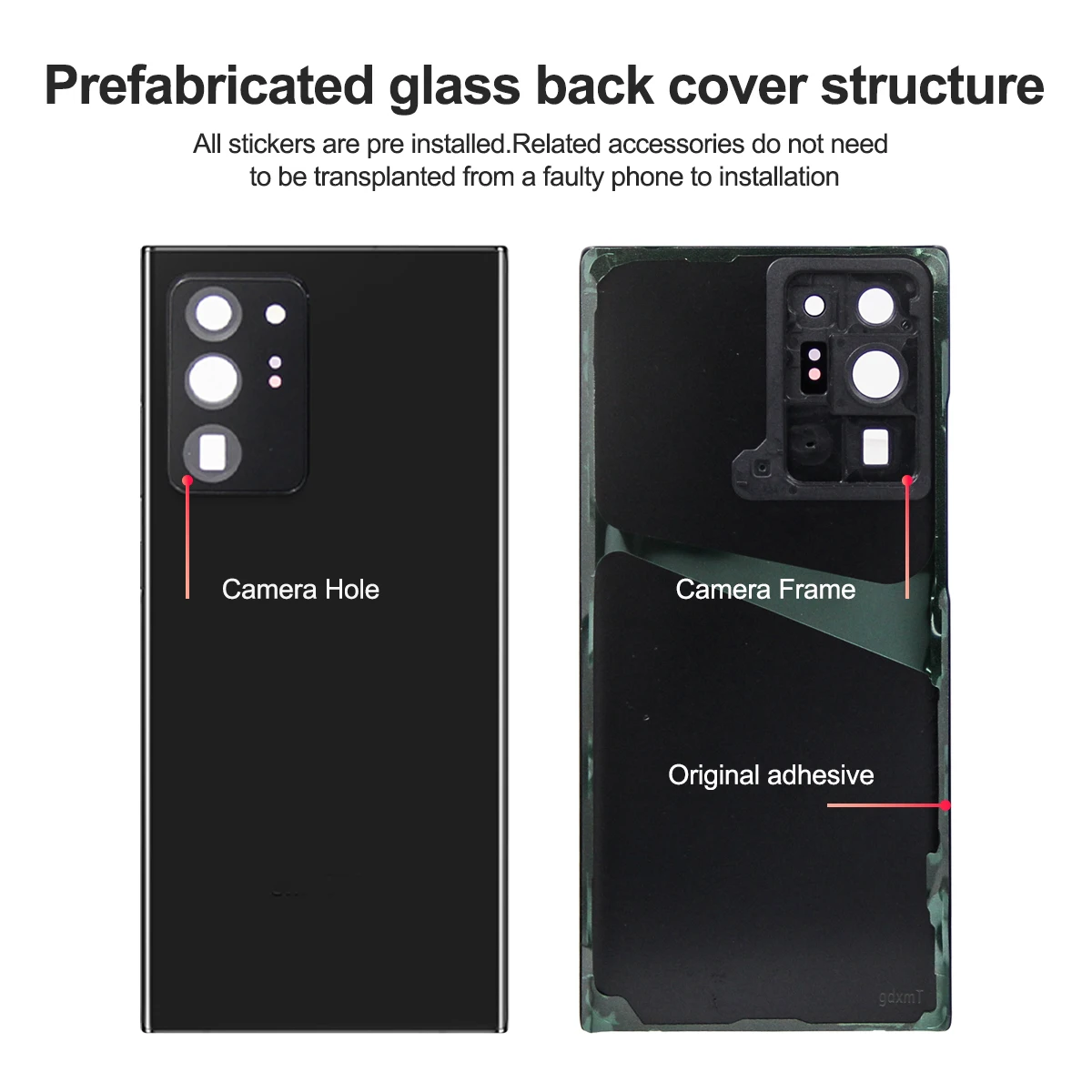 삼성 노트 20 울트라 5G N986B/DS 배터리 백 커버 유리 패널 후면 도어 배터리 하우징 케이스(스티커 포함)