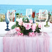 90*180CM Pink Cheesecloth Table Runner Romantic Wedding Dining Table Decoration Pink Tablecloth For Bridal Party Christmas 6