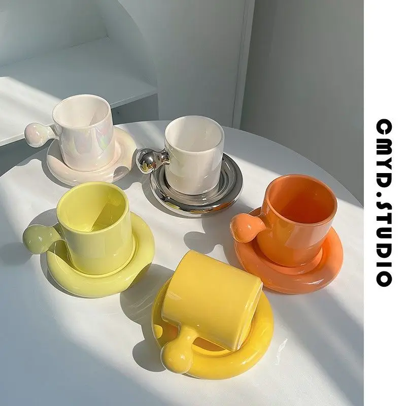 

White Mug Creative Milk Ceramic Coffee Cup Silver Chubby Couple Cup Cafe Turco Tea Cups and Saucer Sets Tea Cup Set Tea Set