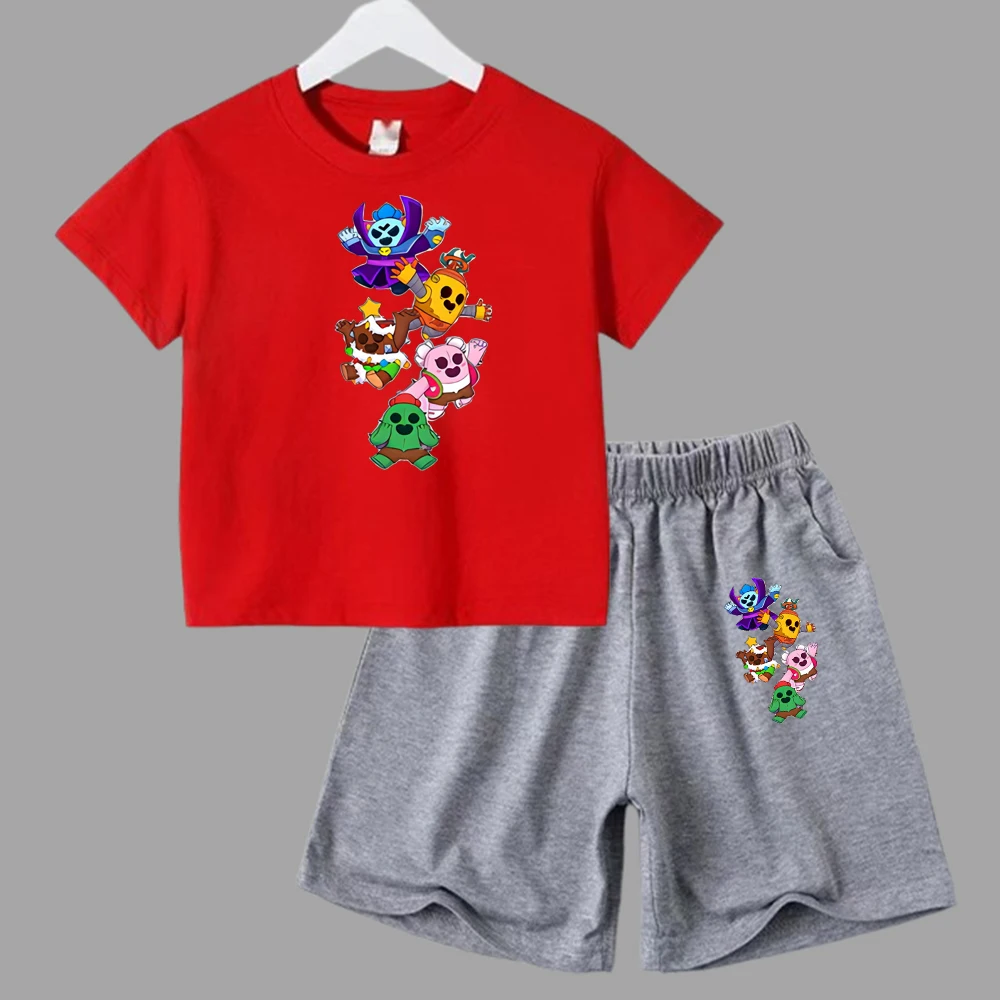 thumbnail image 1 of Conjunto de 2 piezas de camiseta y pantalones cortos de manga corta para niños y adolescentes de verano 2024, divertido juego de lucha, Anime, Cosplay, ropa de algodón para niños y bebés, 1 of 5