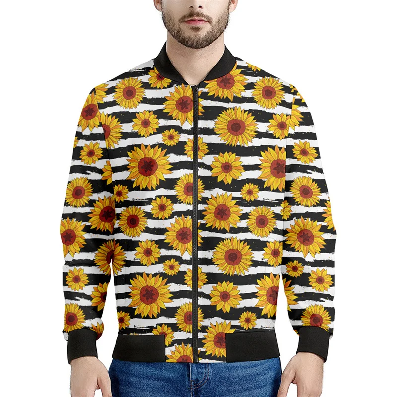 thumbnail image 1 of Chaqueta con cremallera y estampado 3D de girasoles para hombre, sudaderas con capucha y estampado floral de plantas, abrigos de gran tamaño de manga larga para la calle, 1 of 5