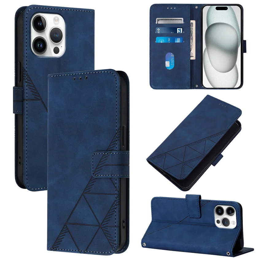 Skin Feel Line Flip Leather Wallet Card Cover Phone Case