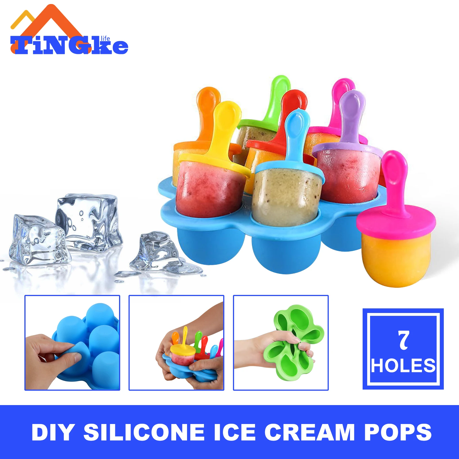 7HolesSiliconeDIYIceCreamPopsMoldIceCreamBallMakerPopsicles