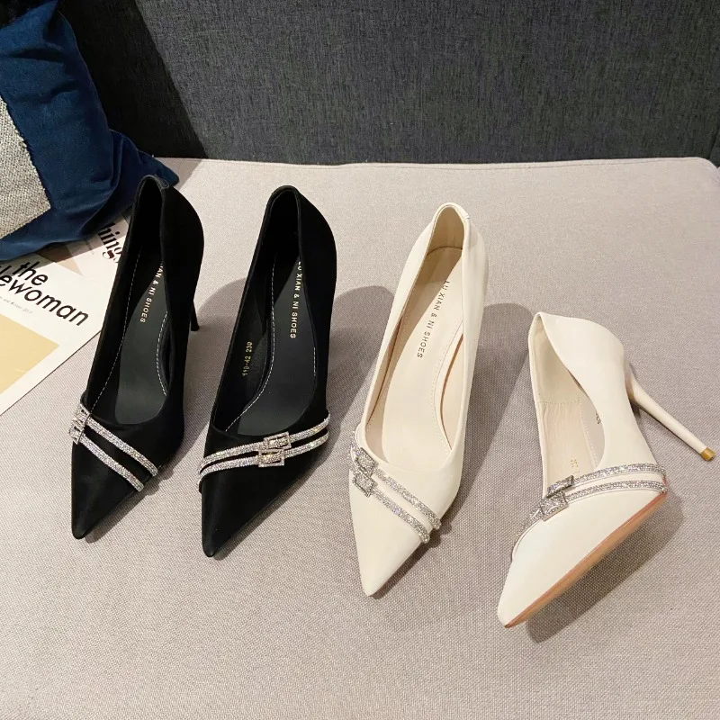

Women's shoes, versatile in spring, summer, autumn, new sexy rhinestones, French high heels, slim heels, women's shoes