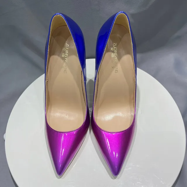 Fashion Sexy Gradient Color Leather High Heel Shoes Purple Blue Color  Patchwork 12cm Dress Pumps Women Shoes Size33-45 - Pumps - AliExpress