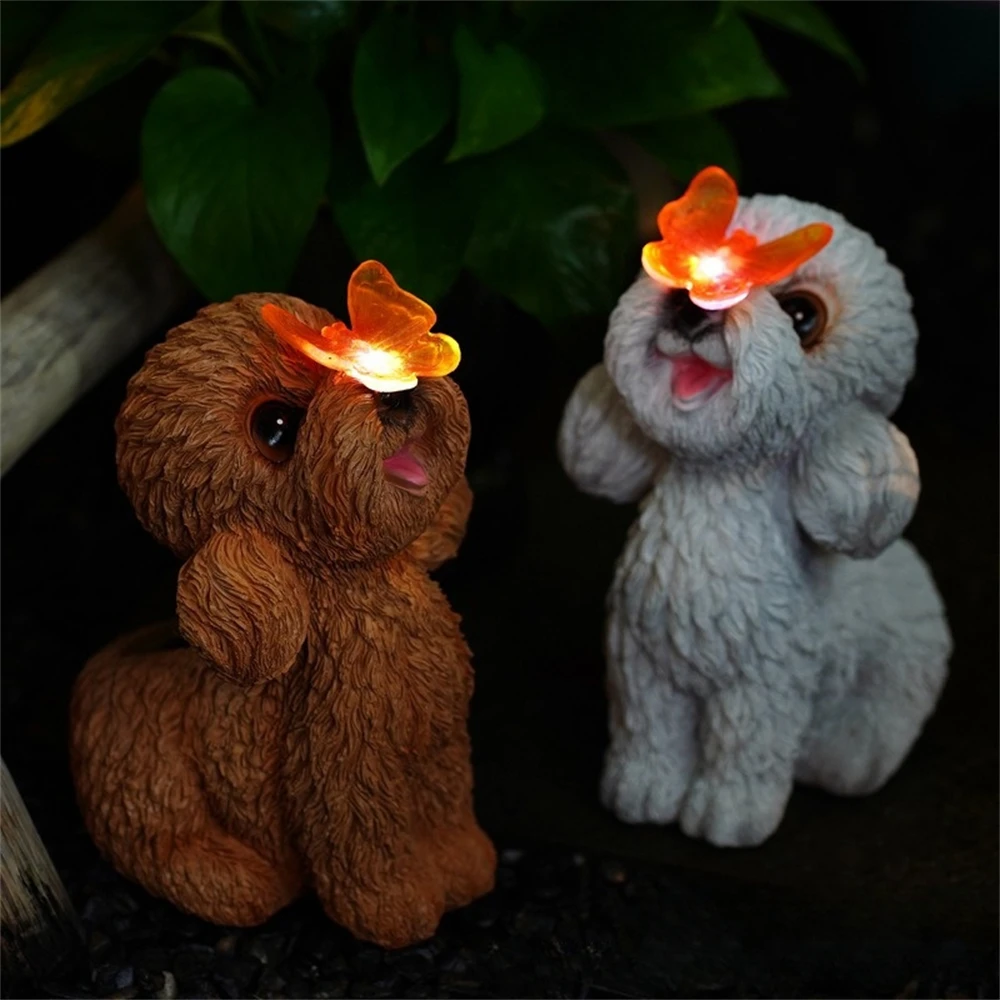 Dog Statues Light Outdoor Decor Solar Teddy Statue Garden Decorations Solar Dog Ornaments for Patio, Lawn, Yard Art Decoration 3