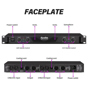 DJ Power Amplifier 4 Channel Lightweight Amplifier 1U 8 Ohm 100W 4 Ohm 200W Suitable for Small Stage Performance Karaoke DGNOG 5