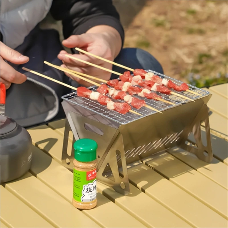 Mini Parrilla de acero inoxidable para barbacoa al aire libre, soporte  plegable portátil para asar carne, herramientas para acampar, fiesta y  cocinar - AliExpress