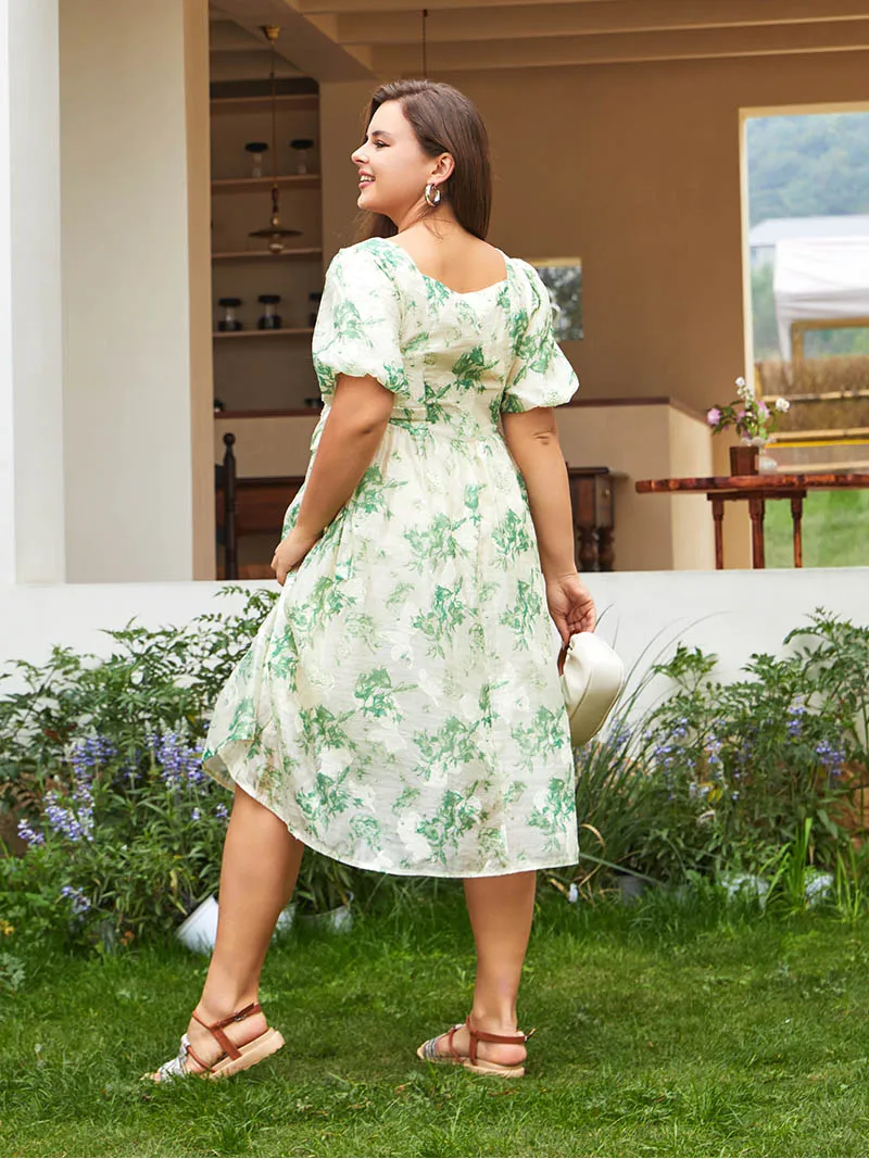 Green Floral Summer Long Women Dresses Casual Big Size Dress Women Bandage Plus Size Lining Maxi Chiffon Dresses For Women 2023