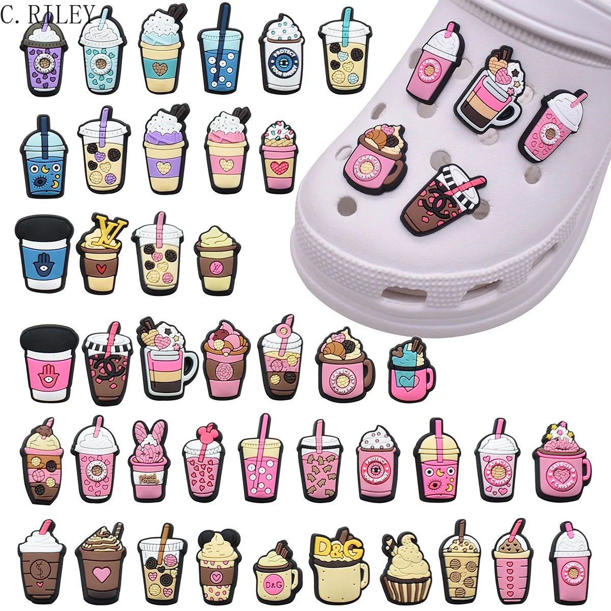 

New 30pcs Cartoon Donut Shoe Charms DIY Dessert Drink Clogs Shoe Aceessories Fit Croc Sandals Decorate Buckle Kid Girl Gifts