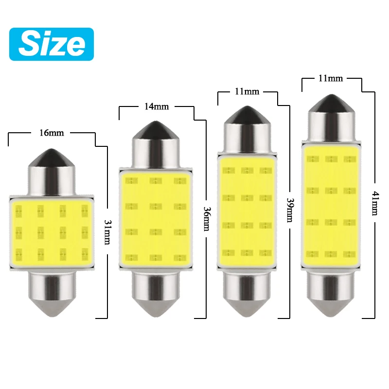 10Pcs C10W C5W LED COB Festoon 31mm 36mm 39mm 41mm Canbus For Cars