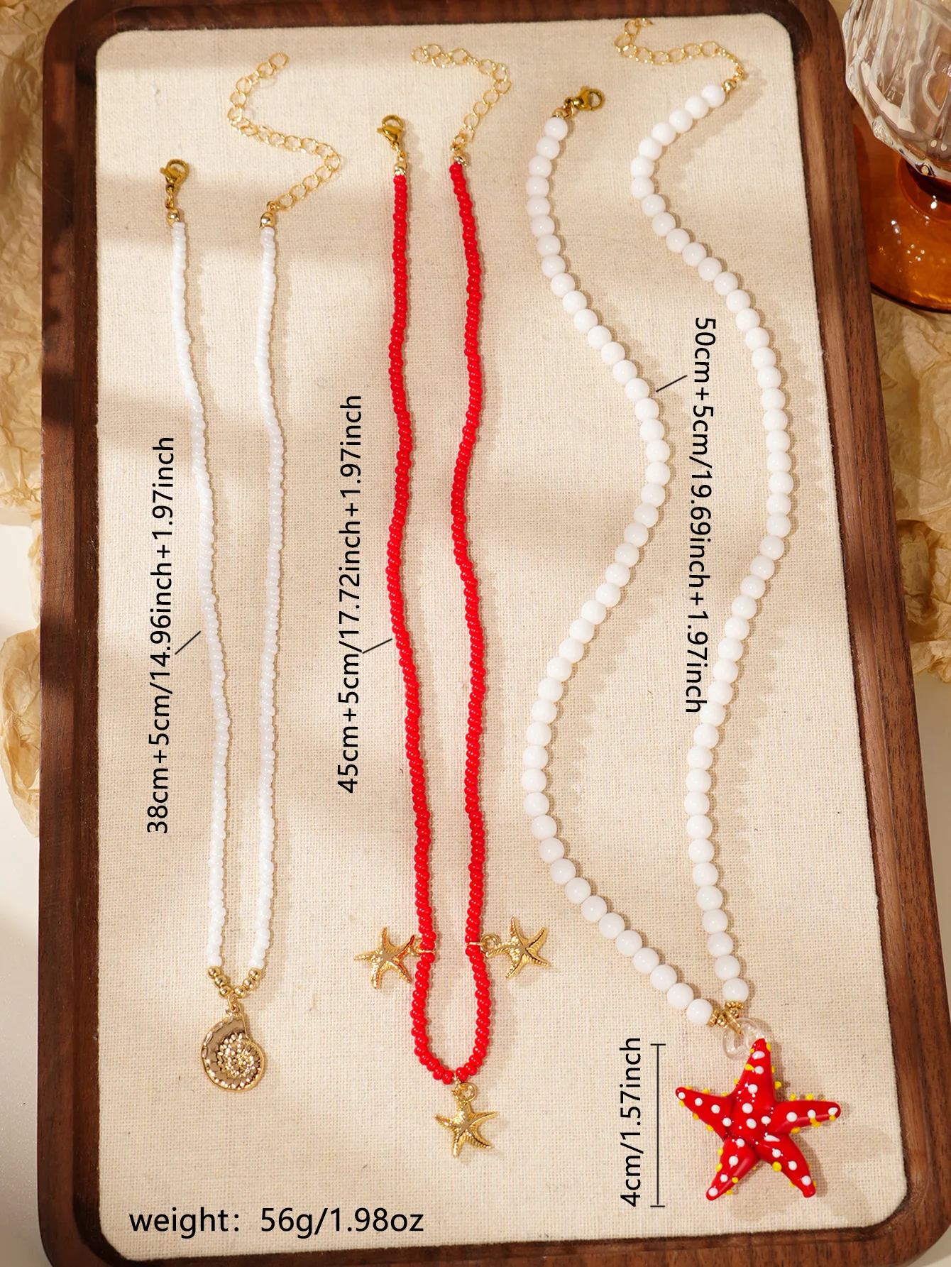 3pcs Bohemian Bead Stacked Necklace Glass Starfish Charm Pendant