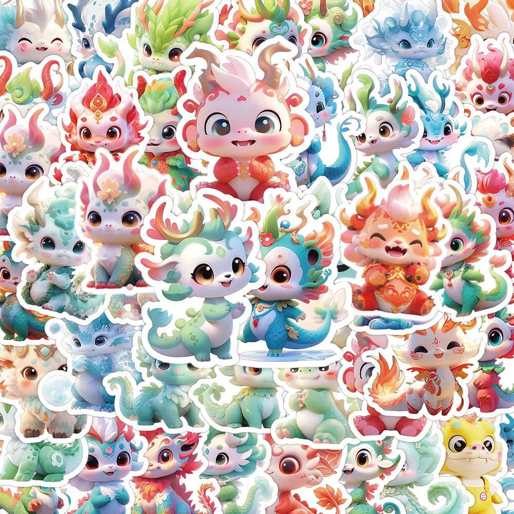 10/60Pcs Cartoon Cute Dragon Varied Stickers Pack for Kids Travel Luggage Laptop Helmet Scrapbooking Decoration Graffiti Decals