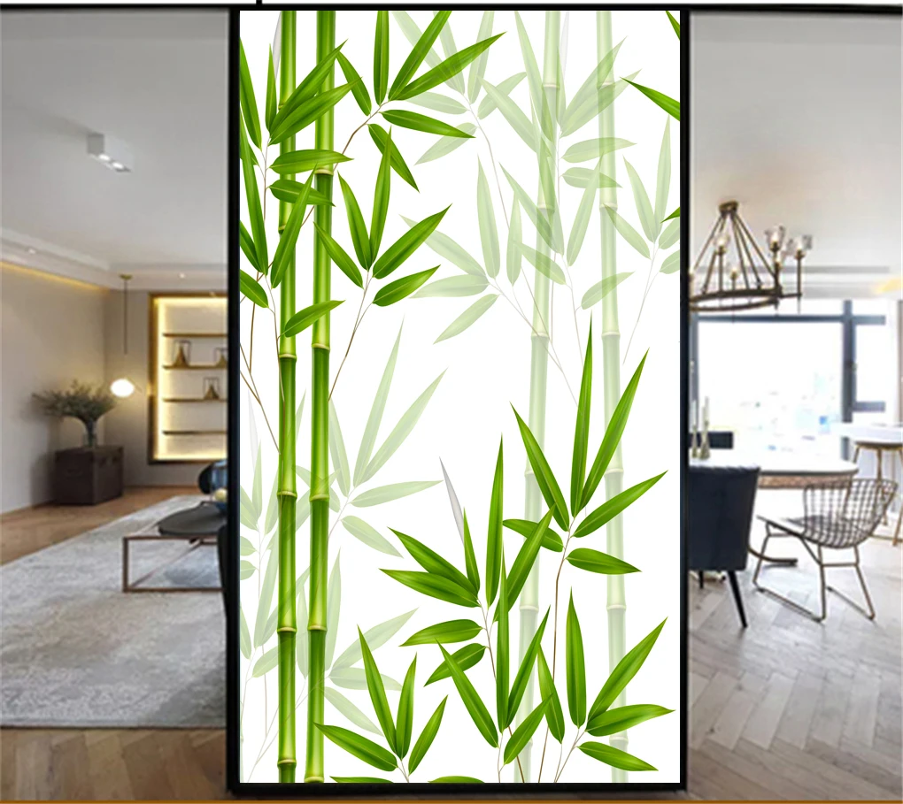 

LumanduoBamboo No Glue Privacy Window Film Vinyl Static Cling Frosted Stained Glass Decorative Window Sticker Window Film 12