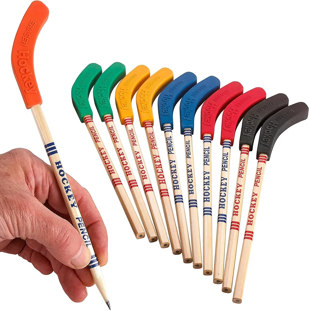 12Pcs Hockey Pencils 9 Inch Sports Pencil with Eraser Party Favors Sports Theme for Birthday Parties School Prizes Hockey Gifts