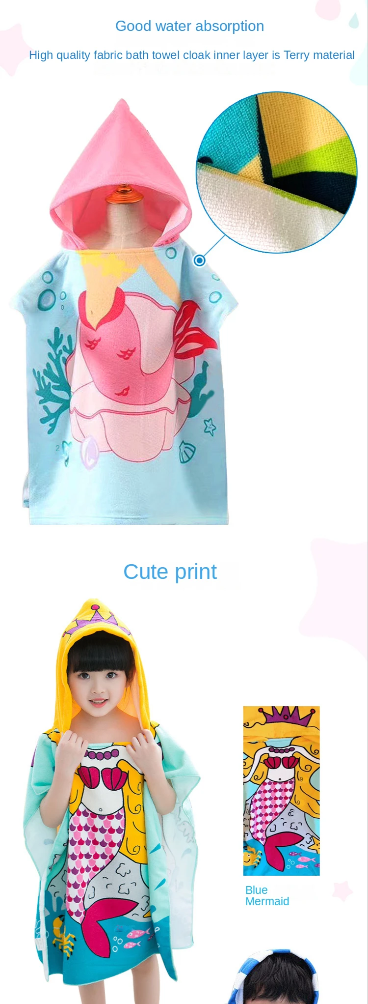 Description Picture 4 of itemNewborn Wrap Blanket Cartoon Child Kid Hooded Cloak Infant Bathrob Baby Bath Towel Robe Cotton Boy Girl Beach Robe Astronaut Cap