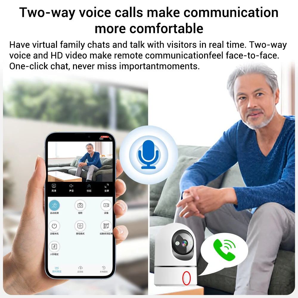 5MP PTZ Wifi Camera Indoor One Touch Call HD Night Vision Surveillance Camera Ai Human Detection Privacy Masking 5