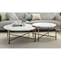 Marble Top Nesting Table Set with Nickel Finish - Zaidee 1