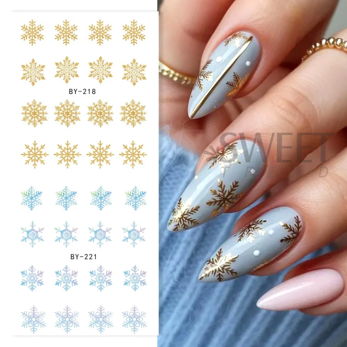 12 Design Winter Snowflakes Nail Transfer Sliders Gradient Blue Purple Pink Snow Decals DIY Charm New Year Manicure Foils Wraps