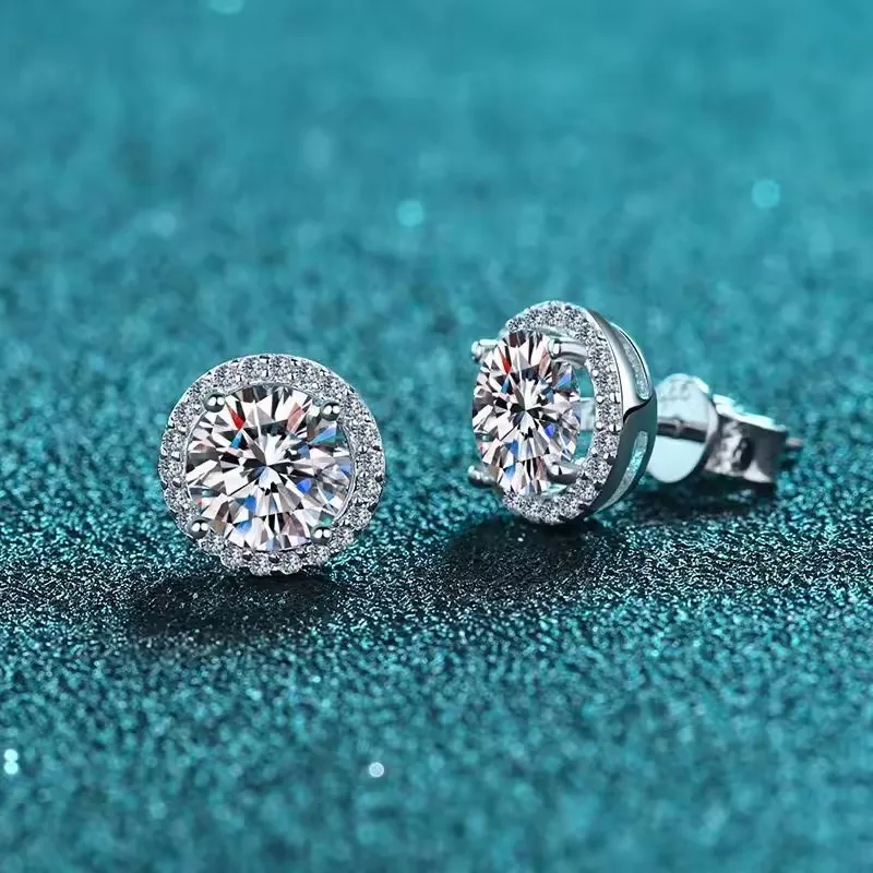 OXTAO 0,5 ct 1 ct runde Moissanit-Ohrstecker für Damen und Herren, D-Lab-Diamant, Verlobungs- und Hochzeitsohrringe, Schmuck, 14 Karat Gold gefüllt – Detail 1