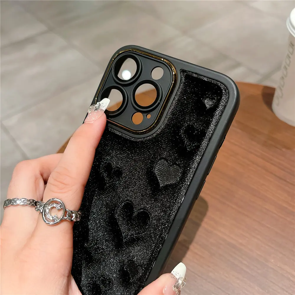 Custodia per telefono 3D Love Heat Soft Touch Fu Fo iPhone 15 14 Plus 12 13 11 Po Max Camea Placcatura Pellicola in vetro Protezione_voghion.com