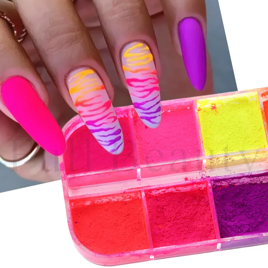 Neon Powder Nail Glitter Fluorescent Pigment Pink Yellow Nail Art Dipping Dust DIY Gel Polish Drawing Manicure Decoration SAYE