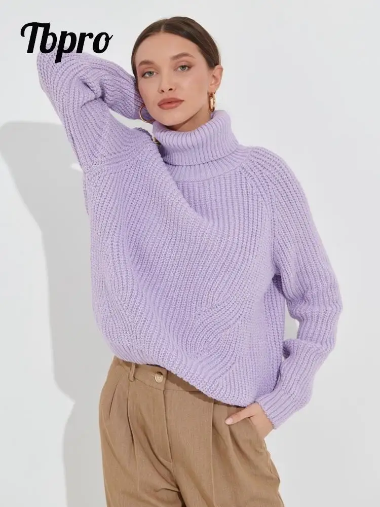 

High Neck Thickened Knitwear Sweater Autumn Winter Solid Colours Raglan Sleeves Pullover Casual Fashion Loose Fitting Outerwear