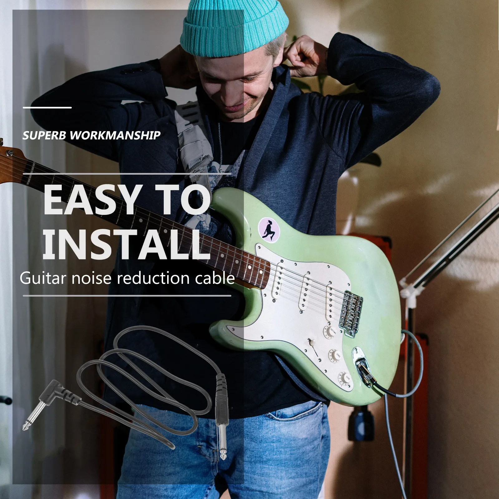 3피스 프리미엄 기타 케이블 세트 6.35mm 코드 고음질 신호 유지 트위스트 방지 롱 스테이지 케이블