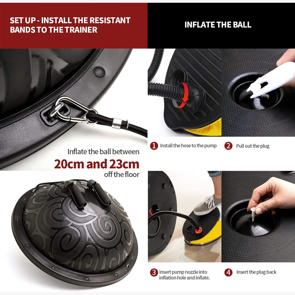 Balance Ball with Resistance Bands, Matte Surface Exercise Ball, Slip Resistant Yoga Half Ball for Balance, Stability