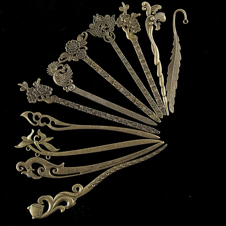 

Vintage Bronze Hollow Out Carved Hairpin Women Metallic Hair Clip Hair Stick Curved Fork Hairpin Hair Accessories Styling Tools