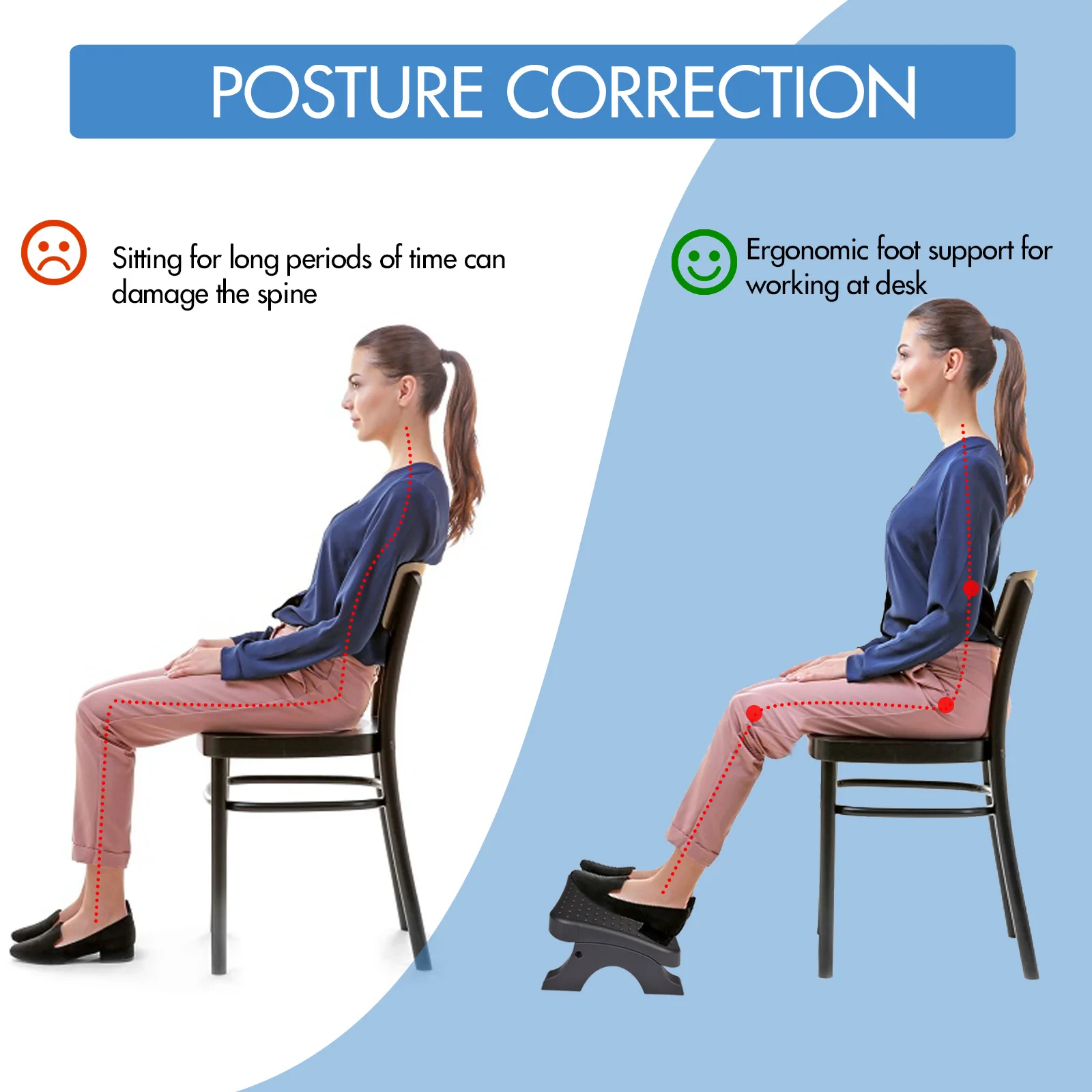 Ergonomic Under Desk Footstool w/Massage Rollers, Muscle Relax Leg Health Care Pain Relief Foot Rest, Family Friends Xmas Gifts